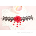 Fashion Lace Collar Necklace Red Rose Pearl Lace Necklace